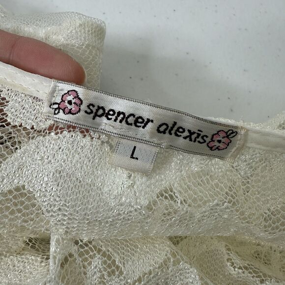 Vtg Spencer Alexis Silk Blend Kimono Top Ivory Lace Overlay Sz L Boho Coquette - Picture 8 of 13